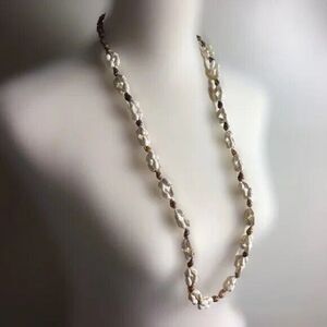 Beaded Shell Necklace 32 Inch Brown Cream Beach Surfer Boho